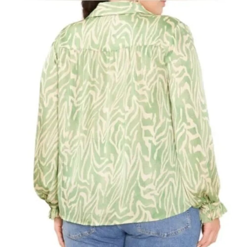 Vince Camuto 2X Button Down Shirt Wild Zebra Print Satin - Picture 2 of 7